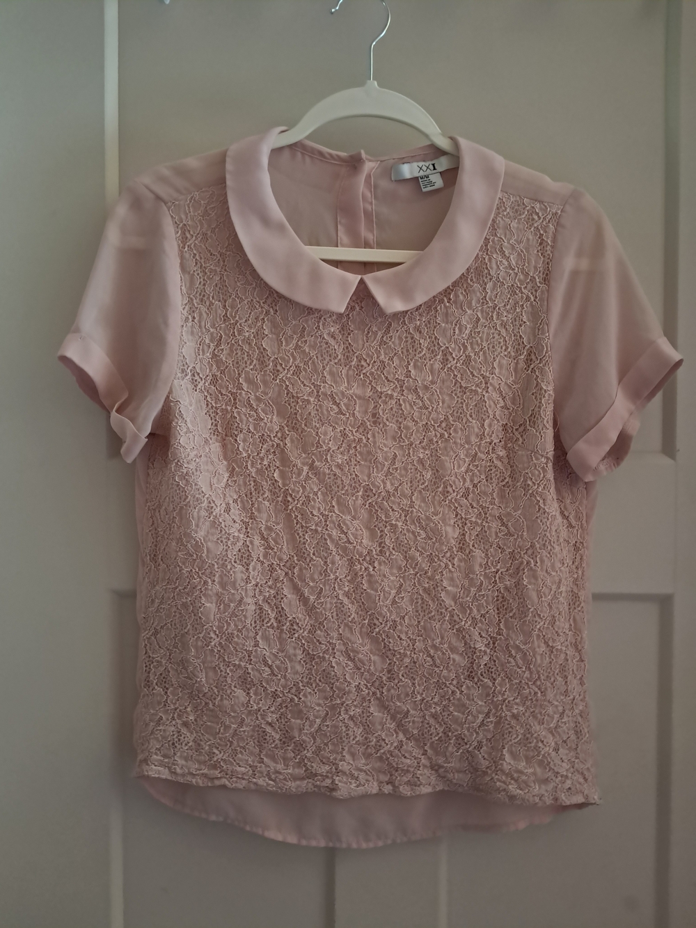 Forever 21 Pale Pink Lace Peter Pan Collar Blouse